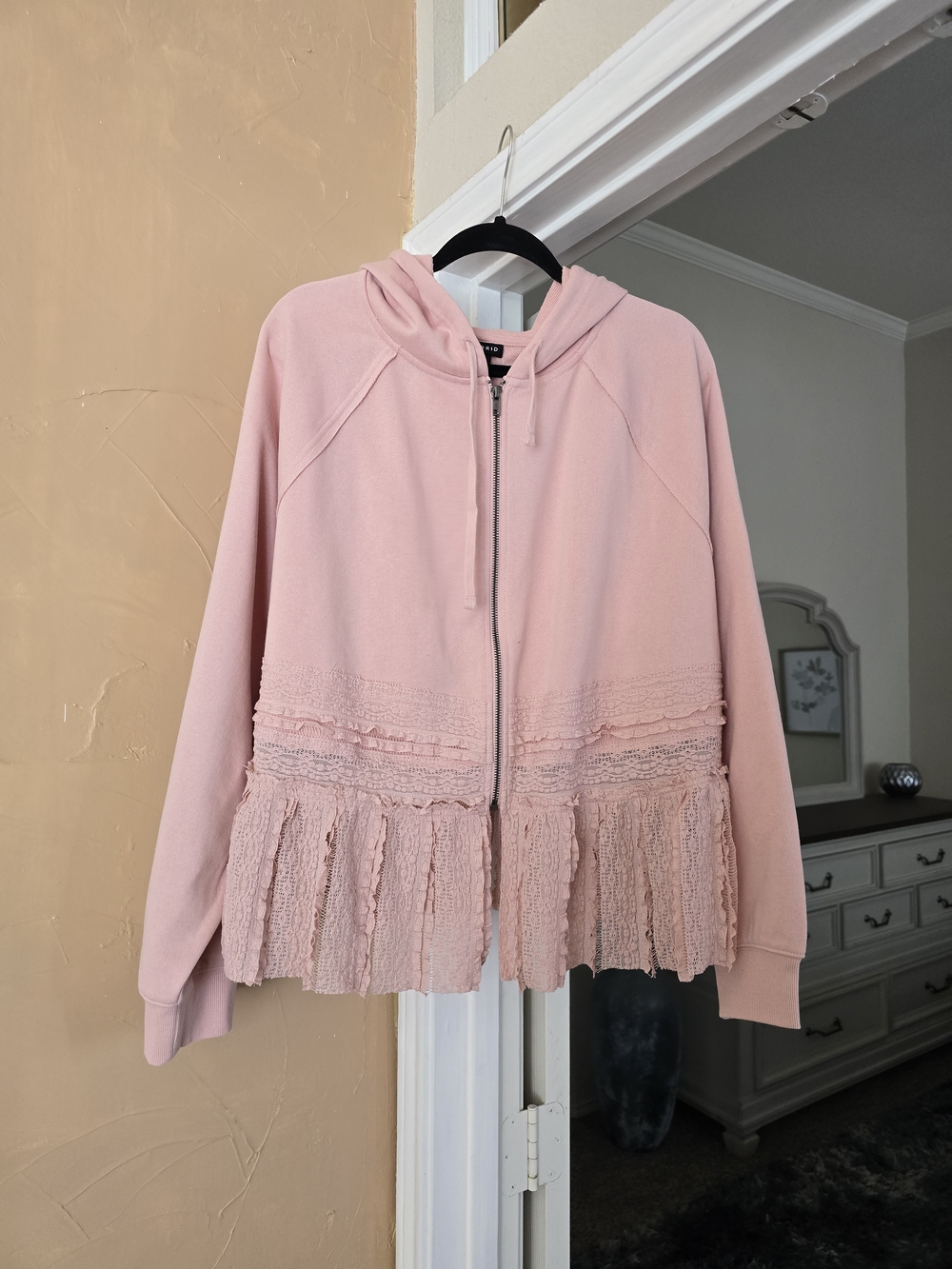 torrid Pink Lace-Trim Zip Hoodie